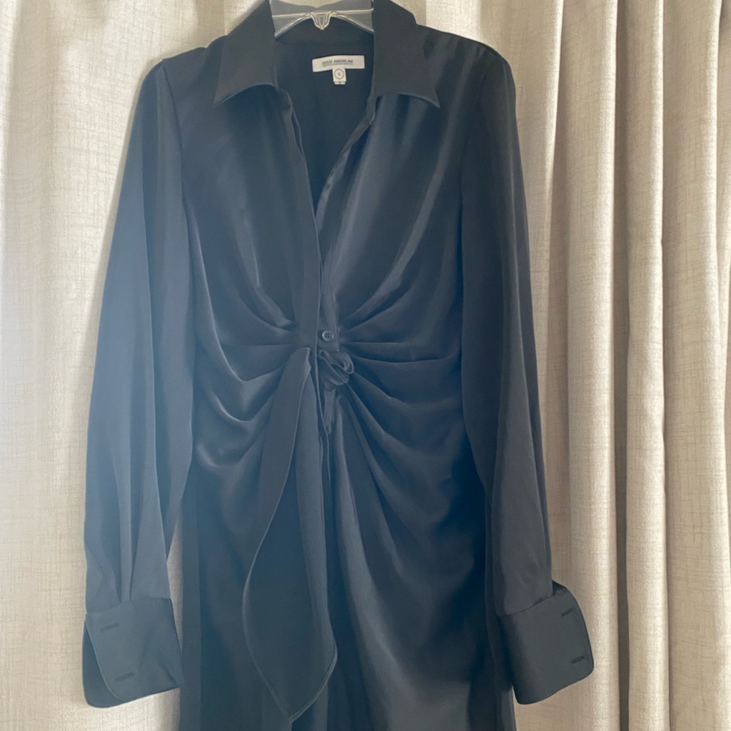 Good American Black Silk Shirt Dress